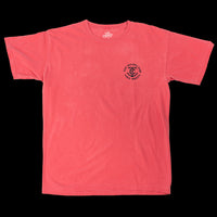 Where Size Matters short sleeve catfish fishing t-shirt. Watermelon Red. Front