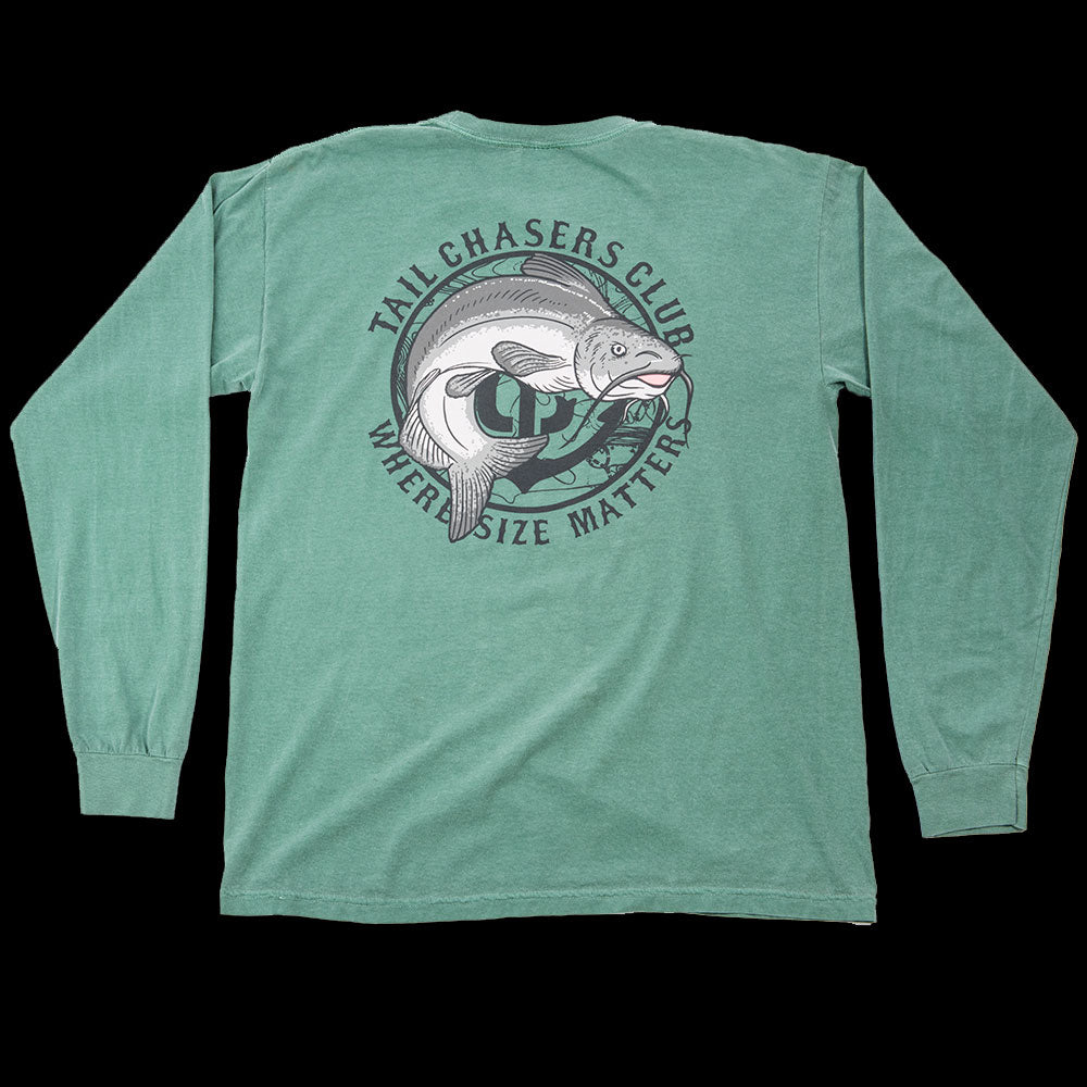Where Size Matters short sleeve catfish fishing t-shirt. Light Green.
