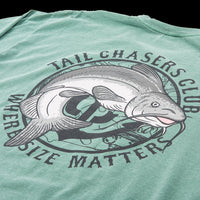 Where Size Matters short sleeve catfish fishing t-shirt. Light Green.