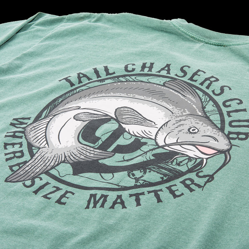 Where Size Matters short sleeve catfish fishing t-shirt. Light Green.