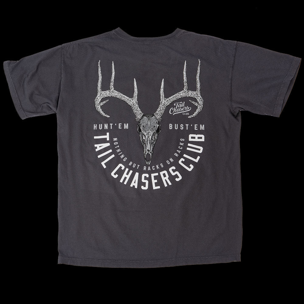 Tail-chasers-club-deer-hunting-Rack em Up-short-sleeve-t-shirt-graphite-black-TCC-1