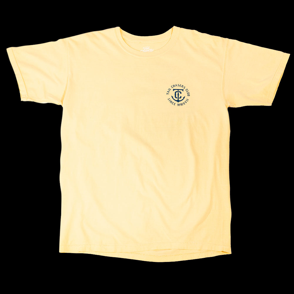 Always online short sleeve fishing t-shirt. Banana Yellow. Tuna Fish. Front