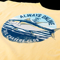 Always online short sleeve fishing t-shirt. Banana Yellow. Tuna Fish.