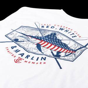 Tail-chasers-club-marlin-long-sleeve-t-shirt-white-fishing-red-white-blue-usa-TCC-3