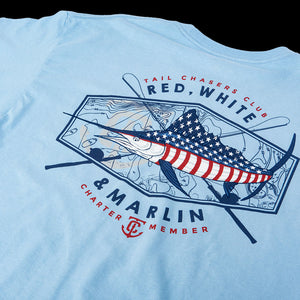 Tail-chasers-club-marlin-short-sleeve-t-shirt-white-fishing-red-white-blue-usa-TCC-3