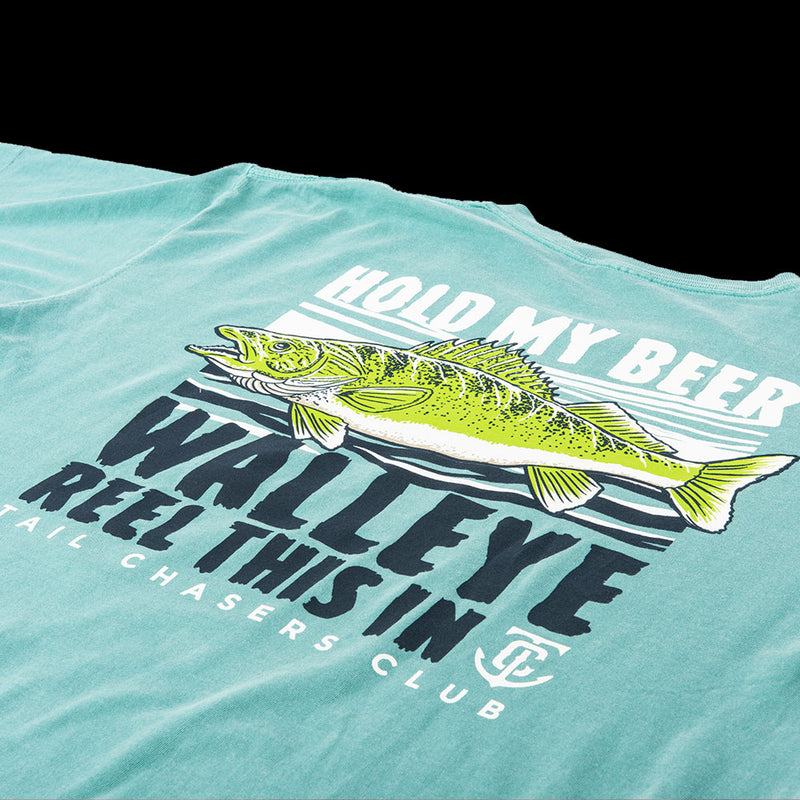 Tail-chasers-club-walleye-fish-reel-short-sleeve-t-shirt-seafoam-green-fishing-TCC-3